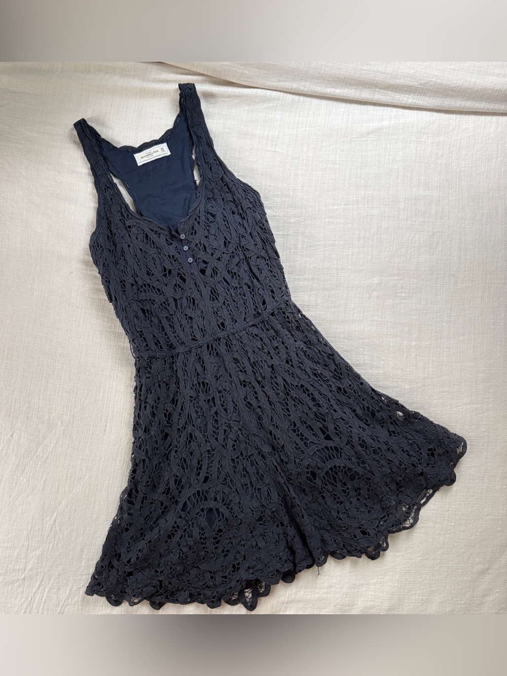 Abercrombie & Fitch Vintage 2010s Navy Blue Cotton Lace Dress M/L